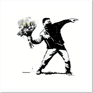 Captivating Banksy-Inspired Artwork: Man Throwing a Bouquet Posters and Art